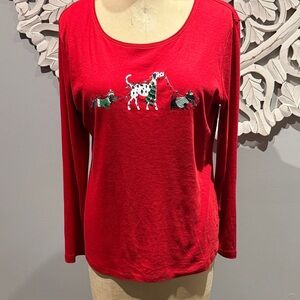 Karen Scott Christmas theme dog theme Red Long Sleeve Top large